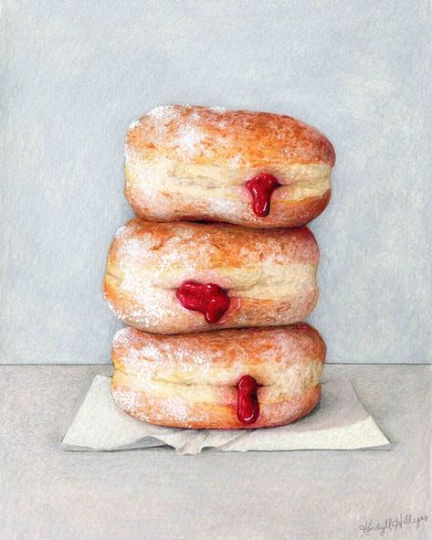 Donut Stack, Jelly Donut, Donut Art, Food Art Painting, Dessert Illustration, Food Sketch, Food Illustration Art, Watercolor Food, Food Painting