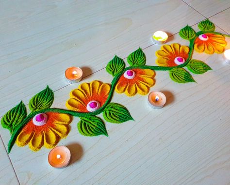 Simple And Best Rangoli Designs, Rangoli Designs Latest Boder, Corner Kolam, Rangoli Designs Corner, Border Rangoli Designs Flower, Border Rangoli Designs Diwali, Bhaubij Rangoli, Rangoli Designs White, Happy Diwali Rangoli Designs