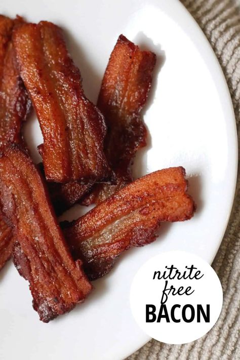 How to Make Bacon | Healthy, No Nitrite Recipe - The Home Intent Nitrate Free Bacon Recipe, Home Made Bacon, Curing Salt, Homemade Bacon, Homemade Sausage Recipes, Make Bacon, Paleo Pork, Meat Processing, How To Make Bacon