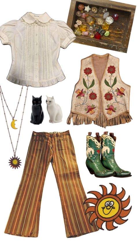 #70s #outfit #fashion #vintage #vintagefashion #outfitinspo #70soutfit #vintageaesthetic #western #trinkets #psychadelic #beatles #farmersdaughter #whimsigoth #wesanderson #aesthetic #tiktok Modern Western Aesthetic Outfit, Sadi Fashion, Wes Anderson Aesthetic Fashion, Wes Anderson Outfits, 70s Western Fashion, Western Aesthetic Outfits, Marceline Fashion, Beatles Outfit, Retro Attire