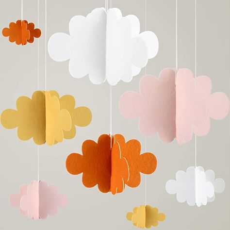 Paper Lantern Clouds, 3d Hanging Art For Classroom, Tissue Paper Clouds Diy, Playroom Ceiling Decor, Hanging Clouds From Ceiling, Cloud Classroom Decor, Classroom Hanging Decorations Ceilings, Cloud Party Decorations, Diy Hanging Clouds