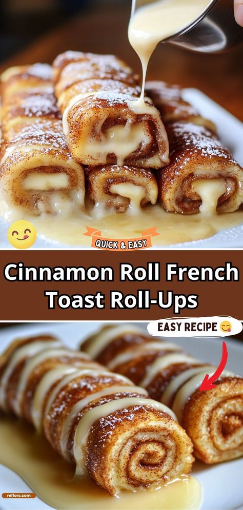 Transform your breakfast with Cinnamon Roll French Toast Roll-Ups. These innovative roll-ups combine the sweetness of cinnamon rolls with the custardy goodness of French toast, creating a fun and delicious breakfast treat. #CinnamonRollFrenchToast #BreakfastFun #SweetStart Rolled French Toast Sticks, Cinnamon French Toast Roll Ups, What Goes With French Toast, Cinnamon Roll French Toast Rolls, Stuffed French Toast Roll Ups, Cinnamon Toast Roll Ups, Cinnamon French Toast Rolls, Cinnamon Roll French Toast Roll Ups, Breakfast Ideas Using Canned Biscuits