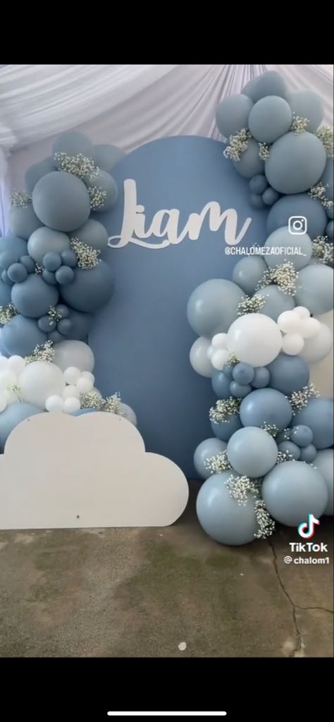 Cloud Theme Balloon Arch, On Cloud Nine Backdrop, Heaven Sent Baby Shower Theme Decoration, Clouds Baby Shower Theme Boy, Simple Blue Baby Shower Ideas, Baby Boy Shower Ideas Themes Simple, A Little Piece Of Heaven Baby Shower Boy, Cloud 9 Baby Shower Theme Boy, Cloud Theme Birthday Party