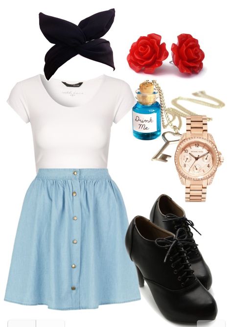 Oh my gosh.  An Alice outfit!  Love, love,  love! Disney Bound Outfits Casual, Disney Costume, Costume Disney, Disney Themed Outfits, Disney Inspired Fashion, Disneyland Outfits, Diy Kostüm, Disney Bounding, Character Inspired Outfits