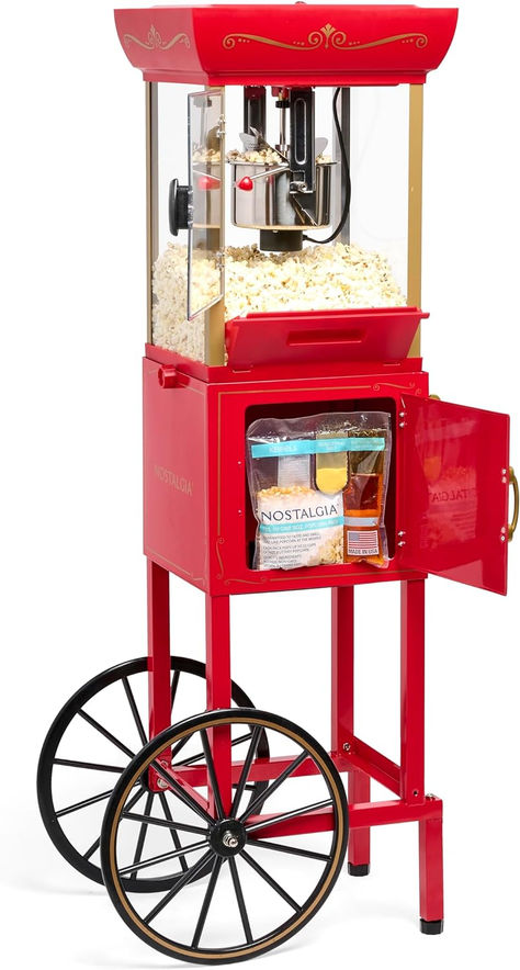 Professional Cart With 2.5 Oz Kettle Makes Up to 10 Cups - Vintage Popcorn Machine Movie Theater Style - Popcorn Stand Cart With Wheels - Red Vintage Popcorn Machine, Cocktail Machine, Popcorn Stand, Vintage Popcorn, Popcorn Makers, Cart With Wheels, Popcorn Popper, Popcorn Bucket, Popcorn Machine