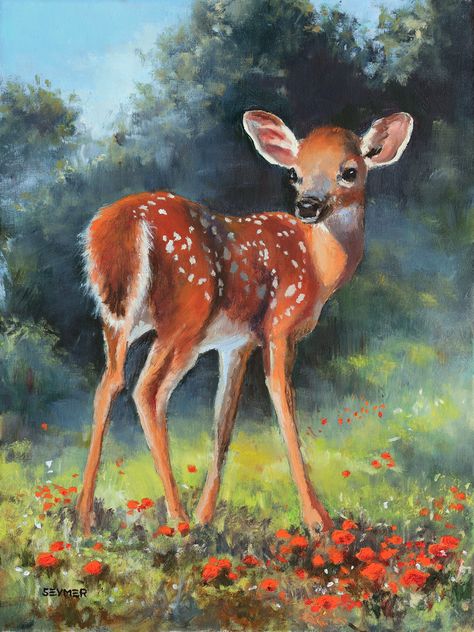 Fawn Painting, Wildlife Nursery, Animal Oil Painting, Field Art, Deer Wall Art, Deer Painting, Panel Board, Deer Decor, Deer Wall