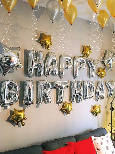 Silver    Aluminum   Embellished   Event & Party Supplies Hbd Balloons, Surprise Birthday Decorations, Star Balloons, Birthday Decorations At Home, 17th Birthday Ideas, Happy Birthday Decor, 1 Balloon, Simple Birthday Decorations, Happy Birthday Text