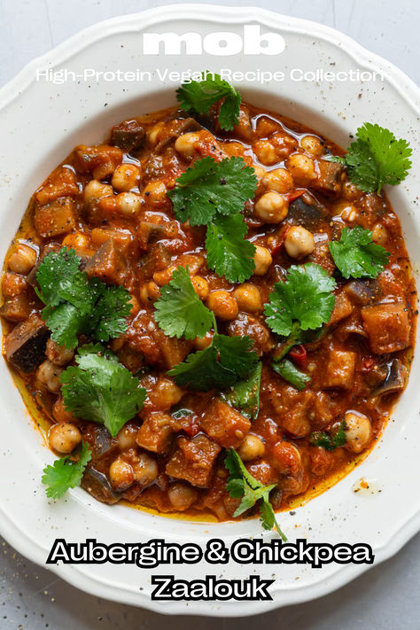 A delicious spiced aubergine and chickpea stew inspired by Moroccan zaalouk. Perfect mopped up with crusty bread. Moroccan Zaalouk, Chickpea Tagine, Vegan Weeknight Meals, Vegan Mediterranean, High Protein Vegan Recipes, Vegan Christmas Recipes, Healthy Vegan Breakfast, Chickpea Stew, Veggie Food