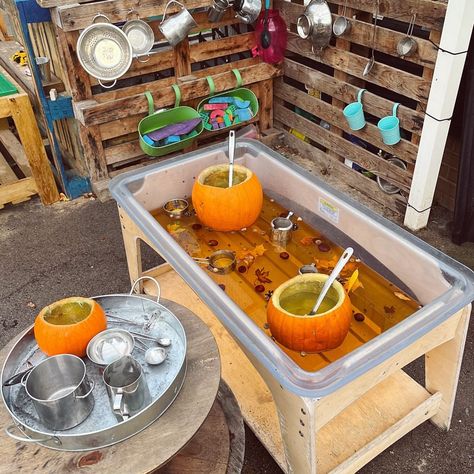 🍂🥣Autumn Soup🥣🍂 I’ve enhanced the water tray with lots of autumnal objects this week for the children to make some autumn soup . I added… | Instagram Autumn Water Play Ideas, Autumn Sand Tray Ideas Eyfs, Early Years Sensory Play, Reception Water Tray Ideas, Early Years Harvest Activities, Autumn Sand Tray Ideas, Eyfs Pumpkin Activities, Mud Kitchen Ideas Eyfs, Pumpkin Messy Play