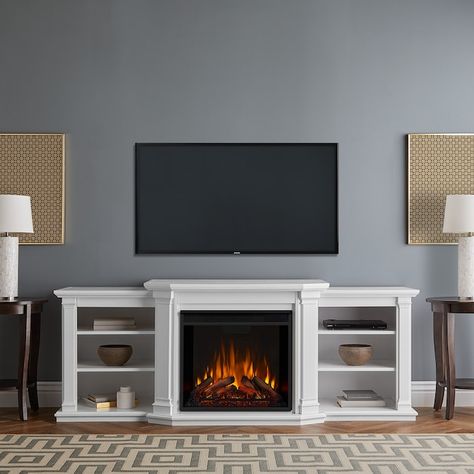 Electric Fireplace Entertainment Center, Media Electric Fireplace, Fireplace Entertainment Center, White Tv Stands, Fireplace Entertainment, Electric Fireplace Tv Stand, Real Flame, Fireplace Tv Stand, Media Cabinet