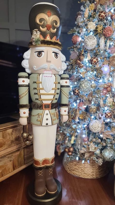 Walmart Nutcrackers Painted, Nutcracker Color Palette, Walmart Nutcracker Painted, Walmart Nutcracker Painting Ideas, Teal Nutcracker, Walmart Nutcracker Makeover, Nutcracker Colors, Painting Nutcrackers, Porch Nutcracker