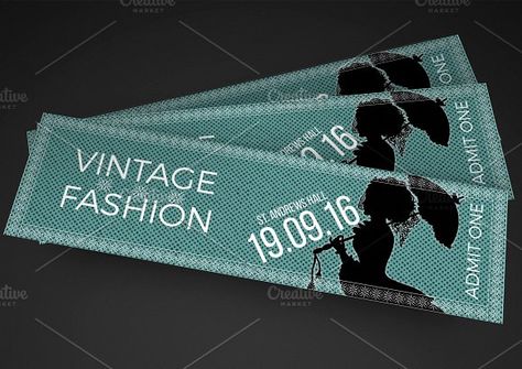 Vintage Fashion Show Ticket by Konakchiev on @creativemarket Fashion Show Ticket, Vogue Fashion Show, Vintage Fashion Show, Tickets Design, Ticket Template Free, Old School Movies, Passport Invitations, Old School Fashion, Chanel Fashion Show