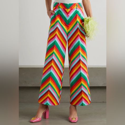 New, Never Worn High-Rise Designed For A Wide Leg Fit Light Weight, Non Stretchy Fabric Multi Color Chevron Print Concealed Zip And Hook Fastening 100% Cotton Made In Italy 13a Valentino Resort, Valentino Pants, Color Chevron, Valentino Clothing, Print Pants, Chevron Print, Cropped Trousers, Printed Pants, Orange Red