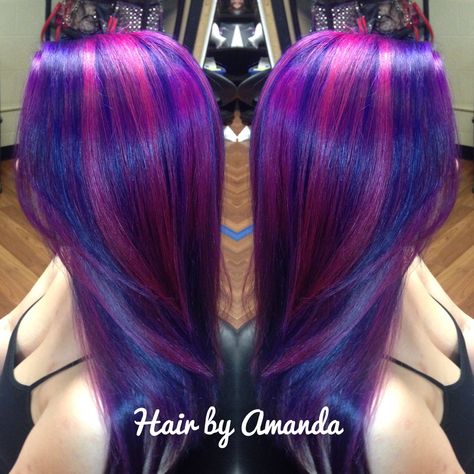 Long Pink And Purple Hair, Orchid Purple Hair, Pink N Purple Hair, Dark Purple Hair With Pink Highlights, Twilight Sparkle Hair Dye, Dark Blue And Pink Hair, Pink Hair With Purple Highlights, Purple Hair With Pink Highlights, Wild Orchid Hair Color