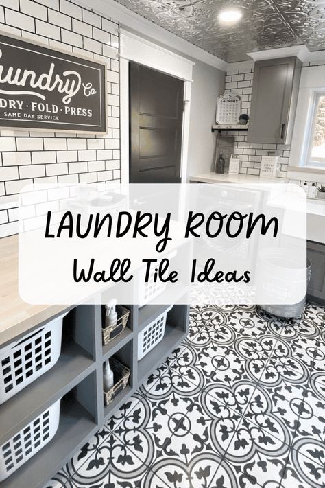 With these laundry room wall tile ideas, you’ll be able to turn this space into one that feels indulgent, functional, and beautiful at the same time. Tile Walls Laundry Room, Tile Backsplash In Laundry Room, Laundry Room Tiles Wall, Laundry Backsplash Ideas Tile, Laundry Room Tile Backsplash Modern, Subway Tile In Laundry Room, Laundry Room Design Tile Floor, Laundry Room With Backsplash, Laundry Room With Brick Wall