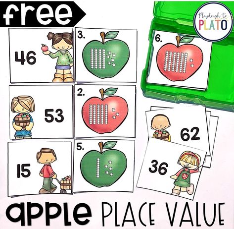 Math Projects 1st Grade, Apple Centers For First Grade, Apple Math Activities First Grade, Place Value Centers 1st Grade, Fall Math Centers 2nd Grade, Apple Math First Grade, Fall Math Centers First Grade, First Grade Math Centers Freebie, 1st Grade Math Centers Free