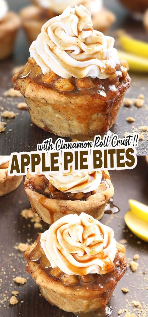 Apple Pie Cupcakes Betty Crocker, Pillsbury Apple Pie Cups, Apple Pie Recipe Easy Pillsbury, Crescent Roll Apple Pie Bites, Apple Pie Finger Food, Snickerdoodle Apple Pie Cookie Cups, Apple Pie Cinnamon Roll Cups, Mini Cinnamon Apple Pies, Apple Pie Cups In Muffin Tin