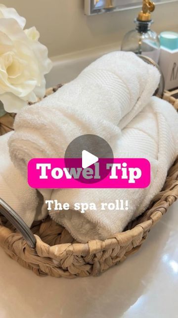 The Shortcut Girl • Tips & Tricks for Home + General Life on Instagram: "Remember a few weeks ago when we elevated the fold of our guest bath  towels? We made them basic but elevated?

Well, now I have learned the spa roll for hand towels. Here is the situation with this though. I am aware that having your guest hand towels in a basket on your counter, isn’t that practical and uses up some valuable real estate. 

But the presentation is lovely…so…

What’s that saying? “Courage is knowing it may hurt, but doing it anyways.”

Just another option to think about. 

#guesttowels #towelart #bathroomtowels #guestbath #handtowels #handtowel #guestbathroom #houseguest #bathroomtips #washroomdecor #washroom #towels #bathroomtowels" Folding Hand Towels Spa, Towel Basket Ideas, How To Roll Towels For Display, Guest Towels Display, Folding Hand Towels Ideas, How To Fold Hand Towels, Spa Wrap Towel, Roll Towels, Folded Towels