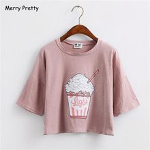 Ice Cream Korean, Loose Crop Top, Haine Diy, Harajuku Women, Korean Fashion Outfits, Crop Top Tees, Korean Fashion Trends, Cropped Tops, Loose Fitting Tops