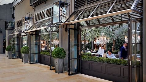 Restauration Hardware, Rh Restoration Hardware, Courtyard Cafe, Steel French Doors, Storefront Design, Floating Staircase, Rooftop Patio, Front Entrance, Shop Front