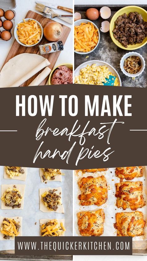 Breakfast Hand Pies Eggs, Hand Breakfast Ideas, Healthy Handheld Breakfast, Breakfast Recipes With Pie Crust, Sweet And Savory Hand Pies, Egg Pie Breakfast, One Hand Breakfast, Breakfast Hand Pies Recipes, Savory To Go Breakfast