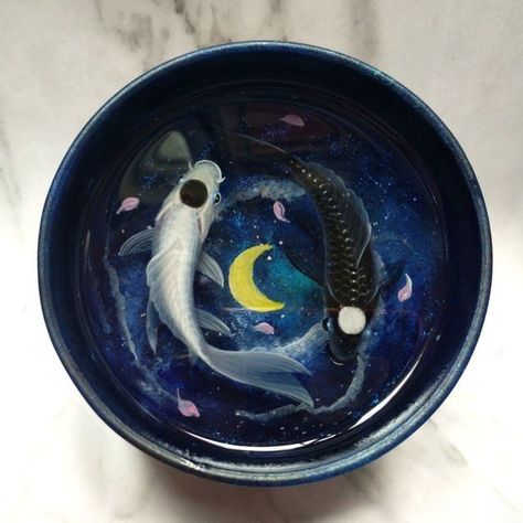 Moon Table Decor, Ocean And Moon, Tui And La, Koi Fish Resin, Yin Yang Fish, Anting Manik, Ceramic Projects, Koi Art, Resin Artwork