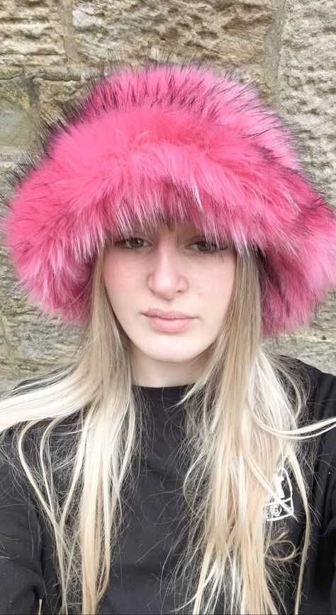 Dusky Pink Super Fluffy Luxury Faux Fur Bucket Hat-Pink-Fuzzy Bucket Hat-Festival Hat-Fur Hat-Fake Fur Hat-Rave Hat-Pink Bucket Hat-Y2K hat Pink Fluffy Hat, Rave Hat, Purple Bucket Hat, Red Bucket Hat, Rave Hats, Fluffy Hat, Y2k Hat, Hat Y2k, Pink Bucket Hat