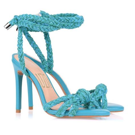 turquoise blue rope wrap-up high heel sandals | turquoise color inspo, summer shoe trends, letnje sandale, shoe trends for women, blue heels, blue shoes, blue sandals Uza Shoes, Turquoise Heels, Summer Shoes Trends, Turquoise Sandals, Heels Blue, Summer Shoe, Shoe Trends, Girly Shoes, Blue Heels