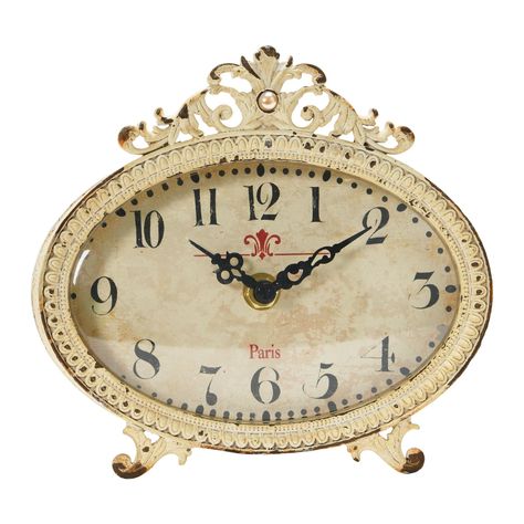 "Purchase the 6.5\" Distressed Pewter Mantel Clock at Michaels. com. Add a whimsical touch to a console table or mantelpiece in a room of any style from French country to shabby chic. Add a whimsical touch to a console table or mantelpiece in a room of any style from French country to shabby chic. Solid metal construction and intricate detailing will carry this piece through every home refresh. This classically designed mantel clock features an intricate metal construction in a distressed finish Shabby Chic Clock, French Country Decorating Living Room, Home Refresh, Roman Numeral Clock, Clock Numbers, Home Clock, Unique Clocks, Mantel Clocks, Tabletop Clocks