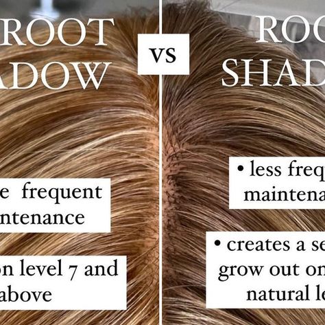 CHRISSY DANIELLE LOTENERO on Instagram: "NO ROOT SHADOW vs ROOT SHADOW‼️👇🏼 (swipe for a visual) 👉🏼 NO ROOT SHADOW - without a root shadow color will be more high maintenance and much brighter at the root, I recommend baby lights or teasy lights if you are not going to shadow the root, this way it still won’t create a harsh grow out 👉🏼 ROOT SHADOW - I shadow about 95% of my clients! it creates the most seamless finish and it is lower maintenance for your client. I recommend using a sheer, d Shadow Root Vs No Shadow Root, Root Shadow Before And After, Diy Shadow Root, Root Tap Vs Root Smudge, Shadow Roots Hair Brunette, Root Drag, Grown Out Highlights, Shadow Roots Hair, Teasy Lights