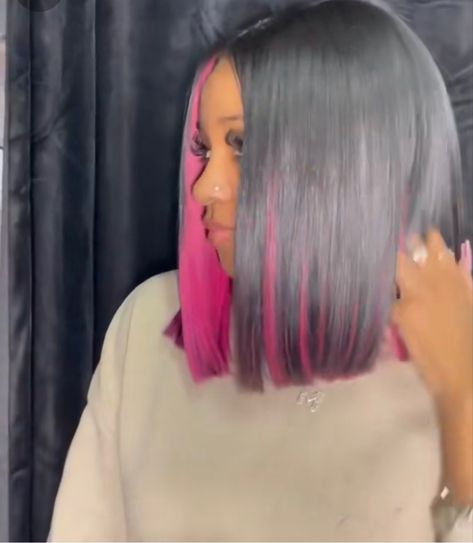 Bobs With Peekaboo Color, Pink Bob Black Women Middle Part, Peekaboo Lace Front Wig, Pink Peekaboo Wig, Peekaboo Bob Weave, Sew In With Pink Highlights, Bob With Peekaboo Color, Peekaboo Bob Black Women, Peekaboo Bob Wig