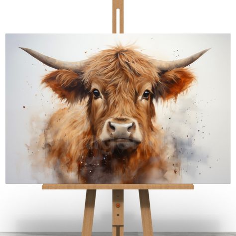 "Colourful Highland Cows Canvas. Available Framed & ready to hang or unframed. Please make sure you read the item description carefully so you understand what it is you are buying, especially if you buy the Unframed version. FRAMED VERSION : This canvas print comes stretched around a UK made 18mm deep stretcher bar frame and comes complete with wooden corner tension wedges which allow the canvas to be kept taught. A CWH flush type hanger is pre-fitted so it is ready to hang straight from the box Highland Cow Rock Painting, Cow Acrylic Painting, Picture Photo Wall, Cow Paintings On Canvas, Highland Coo, Highland Cow Painting, Doodle Wall, Highland Cow Art, Scottish Cow