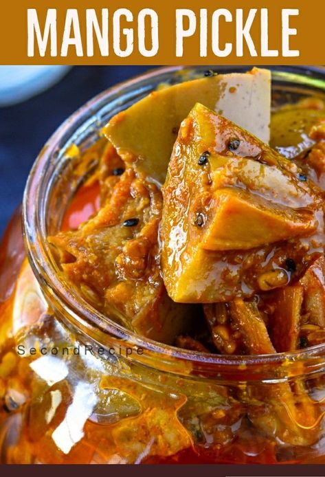 Traditional mango pickle or aam ka achaar is a sour tangy pickle.  #mango #achar Mango Achar Recipes, Aam Ka Achar, Indian Pickle Recipe, Pickle Mango Recipe, Pickled Mango, Mango Pickle, Spicy Pickles, Meatless Main Dishes, Pickled Veggies