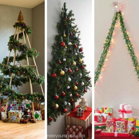 alternative christmas tree, holiday, christmas trees Corner Tree Christmas, Christmas Tree Star Alternative, Christmas Tree Ideas No Tree, No Tree Christmas Tree Ideas, Christmas Tree Substitute, Cat Proof Xmas Tree, Christmas Tree Alternative Cat, Walk Christmas Tree, Treeless Christmas Tree