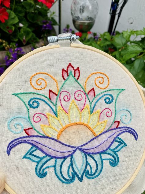 Embroidery Designs Mandala, Buddha Embroidery Design, Back Stitch Embroidery Motifs, Chain Stitch Design Hand Embroidery, All Embroidery Stitches In One Design, Chakra Embroidery Designs, Embroidery Designs Back Stitch, Chain Stitch Motifs Embroidery, Chain Stiches Embroidery Designs