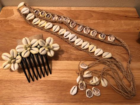 Money Cowry Cut Shell Hair Comb/Hipster Belt Set,Large Shell Hipster Belt,Large Shell French Comb,Polynesian Wear,Hawaiian Wear,Accessories by DDCoutureCreations on Etsy Cowrie Shell Belt, Cowrie Shell Decor, Shells In Hair, Juneteenth Earrings, Shells Accessories, French Comb, Shell Hair Accessories, Hawaiian Accessories, Tropical Wear