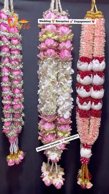 Reception Garland South Indian, Pula Dandalu For Wedding, Wedding Garlands South Indian, Wedding Malai Design Lotus, Unique Indian Wedding Garland, Engagement Decorations Indian, Indian Floral Decor, Rose Garland Wedding, Flower Jewellery For Haldi