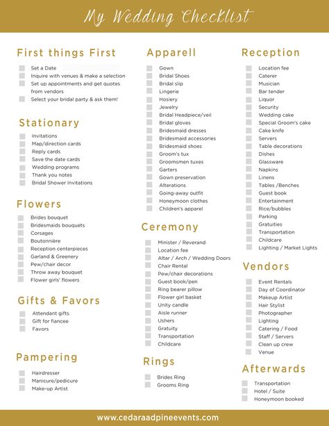 Free Wedding Planning Check List to help you get all your ducks in a row for the big day! Reception Checklist, Wedding Reception Checklist, Wedding Planner Checklist, Ducks In A Row, Wedding To Do List, Free Wedding Printables, Wedding Planning Timeline, Wedding List, Wedding Planning Guide