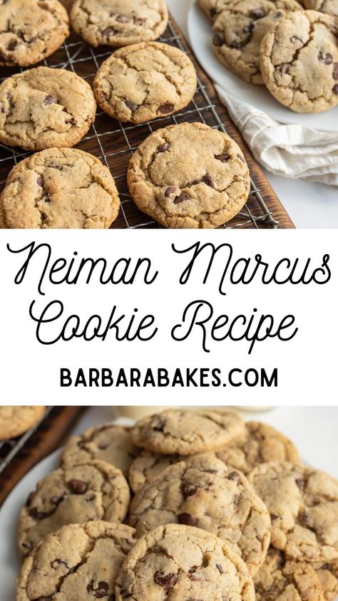 The famous Neiman Marcus Cookie Recipe! Blended oatmeal and a grated chocolate bar make this cookie extra special! via @barbarabakes Nordstrom Cookie Recipe, Blended Oatmeal, Neiman Marcus Chocolate Chip Cookies, Neiman Marcus Cookie Recipe, Neiman Marcus Cookies, Bakery Chocolate Chip Cookies, Fabulous Desserts, Toffee Cookies, Cookie Recipes Homemade