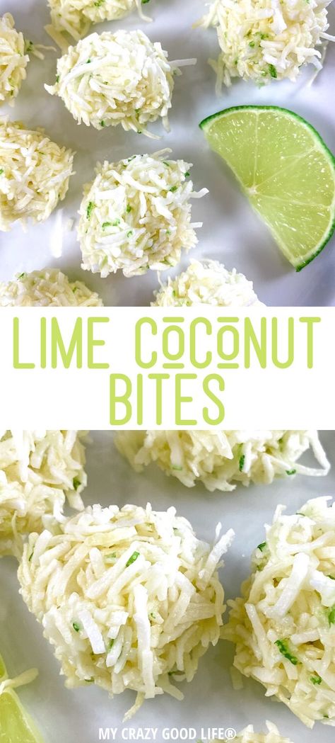 These Lime Coconut Energy Bites are delicious and an easy no bake snack! With just four simple ingredients, these will be your new favorite recipe! Recipes Using Limes Healthy, Coconut Lime Energy Balls, Coconut Lime Dip Recipe, Coconut Snack Recipes, Lime Recipes Dessert Easy, Healthy Coconut Snacks, Easy Lime Recipes, Fresh Limes Recipes, Lime Food Recipes