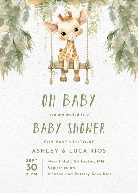 Giraffe Baby Shower Theme, Safari Baby Shower Boy, Giraffe Baby Shower Invitations, Baby Shower Greetings, Free Baby Shower Invitations, Baby Birthday Invitations, Safari Baby Shower Invitations, Baby Shower Invitations Design, Boy Baby Shower Ideas