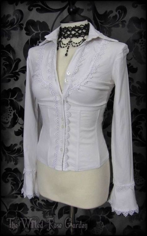 Wilted Rose, Ropa Shabby Chic, Goth Lingerie, White Goth, Victorian Blouse, Steampunk Victorian, Romantic Goth, Blouse Lace, Character Outfits