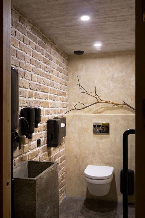 IBSEN FISH RESTAURANT Restaurant Restroom Design Simple, Toilet Design Hotel, Industrial Public Restroom Design, Restaurant Toilet Design Small, Cafe Toilet Design, Bathroom Design Restaurant, Restaurant Toilet Design, Restaurant Bathroom Ideas, Restaurant Bathroom Design