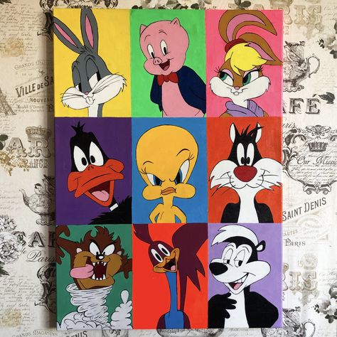 Painting Of Cartoon Character, Disney Easy Paintings, Disney Character Paintings On Canvas, Painting Ideas On Canvas Cartoon Characters, Cartoon Character Paintings, Cartoon Canvas Art, Disney Painting, Disney Canvas Art, Disney Canvas