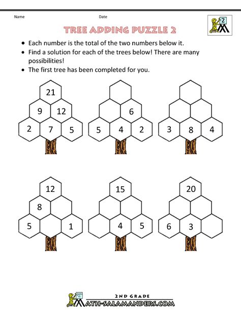 addition puzzle tree adding puzzle 2 Math Logic Puzzles, Printable Crossword Puzzles, Fun Math Worksheets, Math Olympiad, First Grade Math Worksheets, Free Printable Math Worksheets, 4th Grade Math Worksheets, 3rd Grade Math Worksheets, Math Puzzles