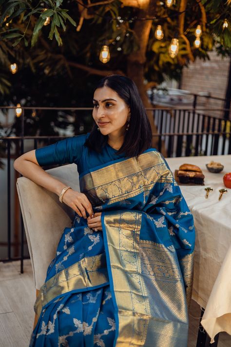 Kanchipuram Silk Saree | RASVRITI Trending Silk Sarees 2023, Blue Saree Wedding, Sarees Aesthetic, Blue Pattu Saree, Blue Kanchipuram Saree, Office Sarees, Kanchipuram Silk Saree Wedding, Bridesmaids Photoshoot, Shaadi Outfits