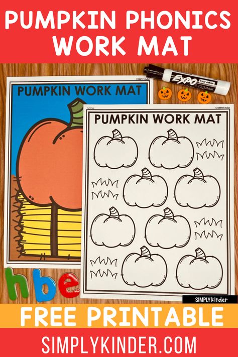 Practicing phonics skills in kindergarten for October is festive and fun with a pumpkin-themed work mat! In October, most kindergarteners are working on letters, sounds, building, and reading CVC words. They’re also in the full fall spirit with all things pumpkin! That’s why we created this pumpkin phonics word work mat printable for you to use with your students. Keep reading for teaching tips and ideas, and then grab your cute FREE printable at the bottom! Preschool Phonics, Phonics For Kids, Abc Phonics, Teaching Sight Words, First Grade Phonics, Phonics Programs, Phonics Books, Fall Lessons, Phonics Words