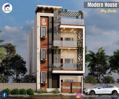 #modernhouse #G+2 #3Delevation #render #3dmodel Modern Residential House, Modern Exterior Design, Front Elevation Design, Small House Front Design, Luxe Home, Duplex Design, Front Elevation Designs, Elevation Design, Logo Design Art