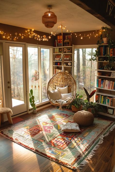 Calm Reading Room, Sunroom Book Nook, Sunroom Eclectic, Cozy Lounge Chair, Small Library Room Ideas Reading Areas, Sunroom Reading Nook, Sunroom Reading Nook Ideas, Reading Nook Ideas For Small Spaces, Room Ideas Books