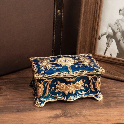 Tiny Rossford Park Rectangle Blue Tiny Trinket Box Jewelry Box Treasure Chest Ornate Organizer Box for Wedding Birthday Gift Dresser Room Deco(Small) 3.5 x 2.3 x 1.57 inches. | Tiny Rosdorf Park Jewelry Box, Size 2.57 H x 2.3 W x 3.5 D in | Wayfair Dresser Room, Jewelry Tray Organizer, Antique Jewelry Box, Earring Storage, Room Deco, Earring Organizer, Vintage Jewelry Box, Valentine Wedding, Keepsake Jewelry